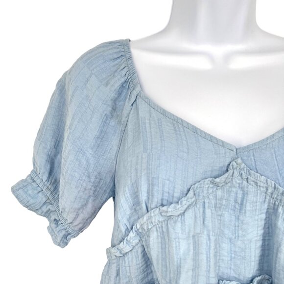 Urban Romantics Babydoll Peasant Style Top Ruffle Detail Open Back Blue Size XS - Picture 3 of 9